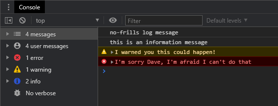 Chrome DevTool log message types