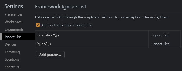 Chrome ignore list