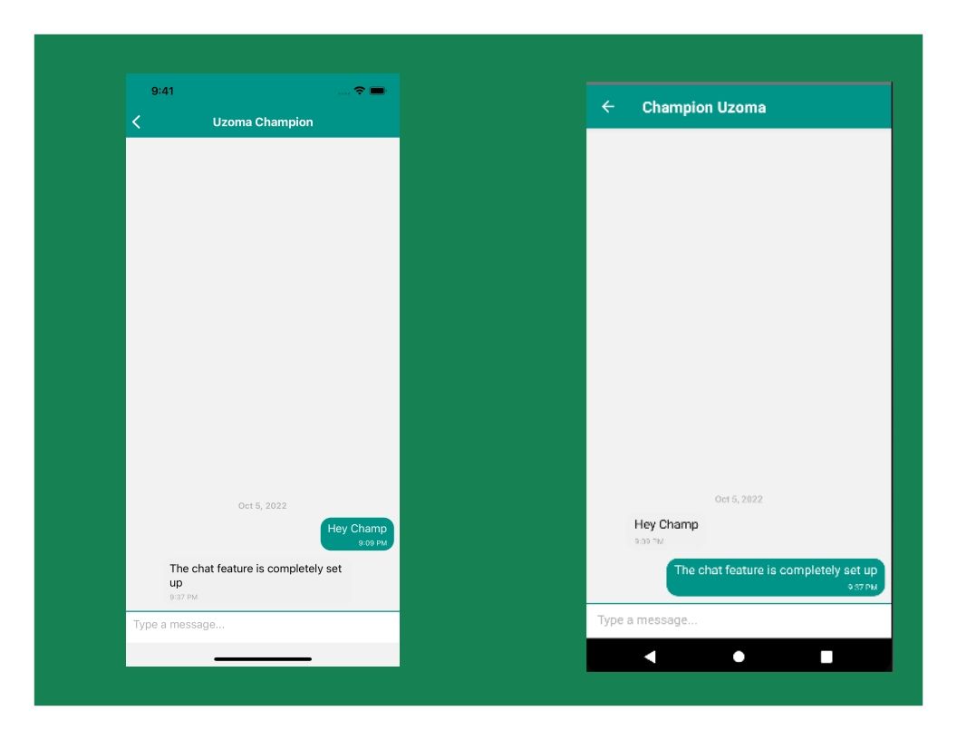 7 Image of Chat screen sending and receiving messages in Android and iOS emulators