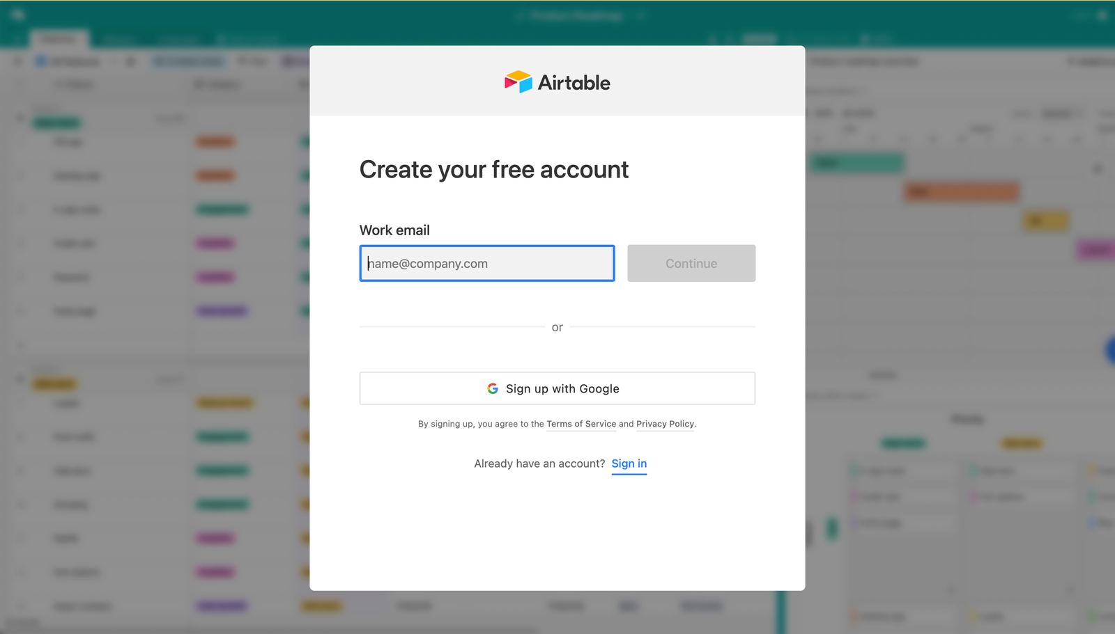 9. signup to airtable