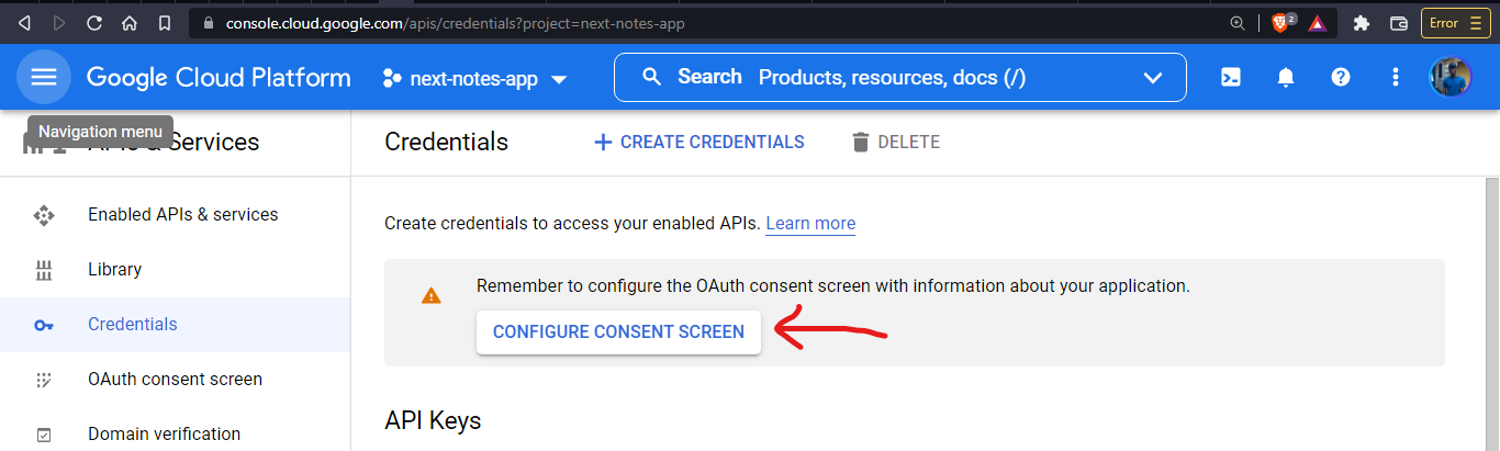 Configure consent screen