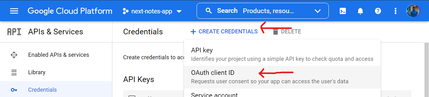 Create OAuth client ID credential