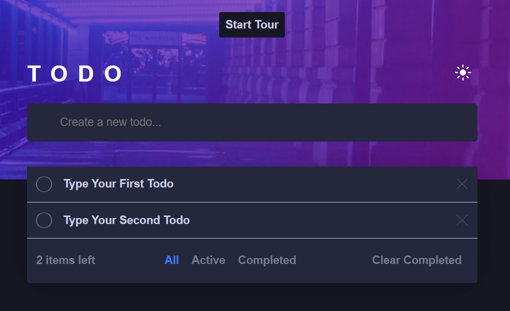 App UI showing a start tour button