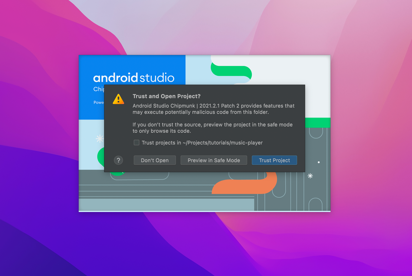 6 A screenshot showing the android studio opening.