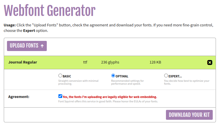 Font Squirrel's Web Font Generator