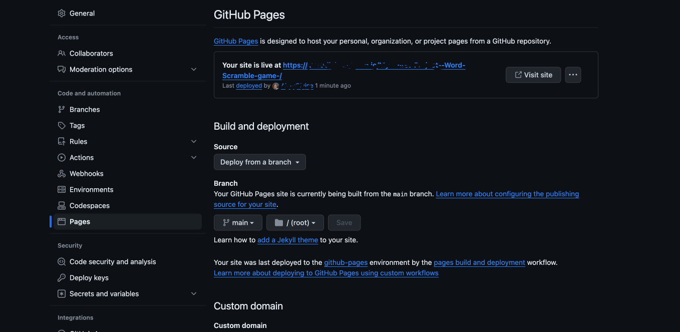 GitHub pages automatically deploys webpge after committing changes